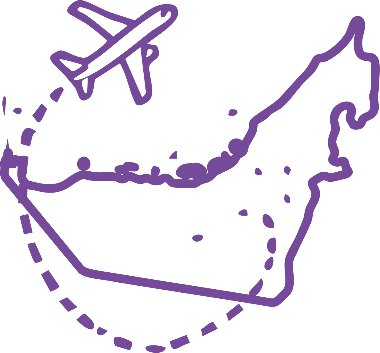Line Drawing of Dubai with a plain flying over it