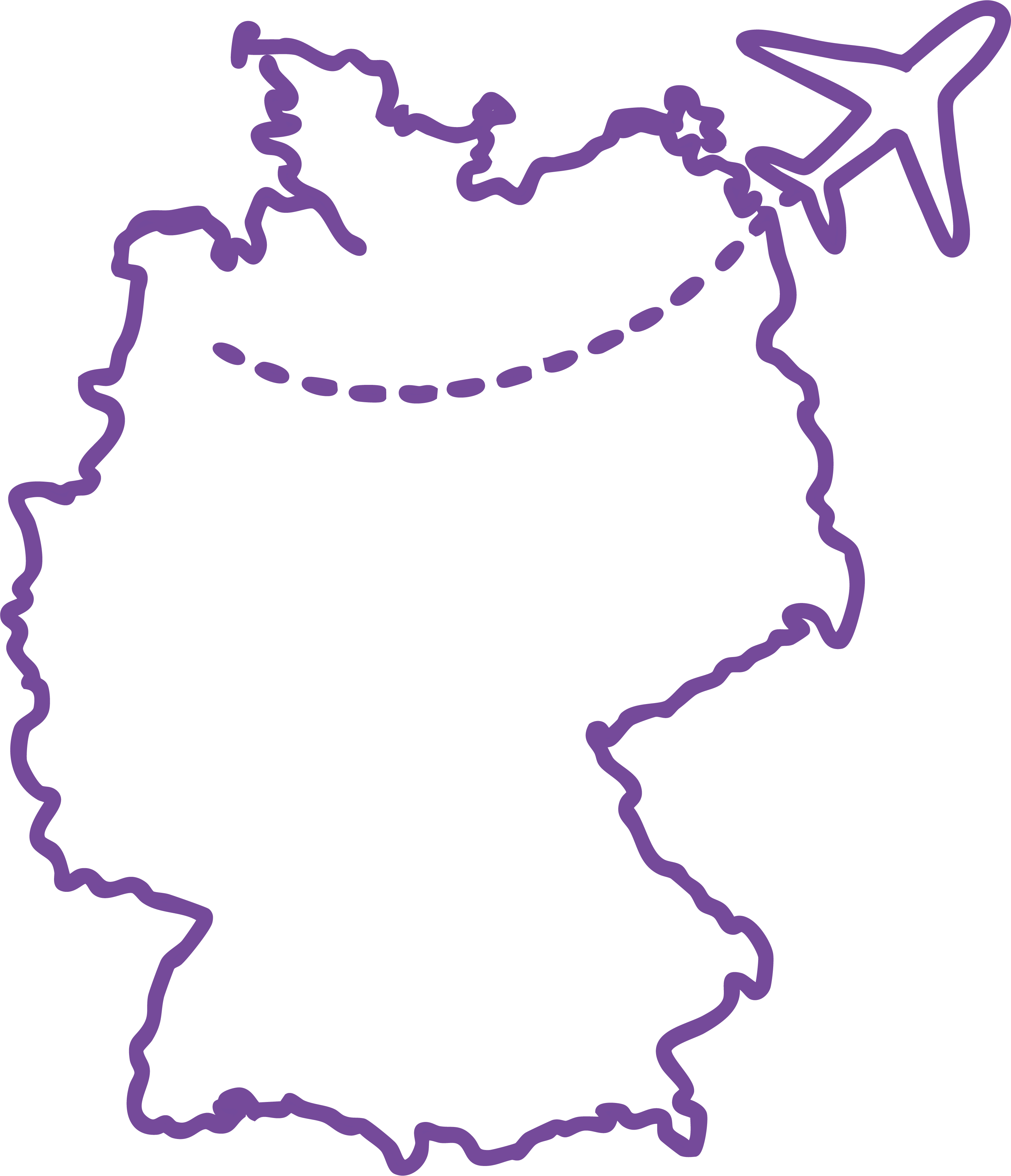 Outline of Germany with a plane flying over it. 