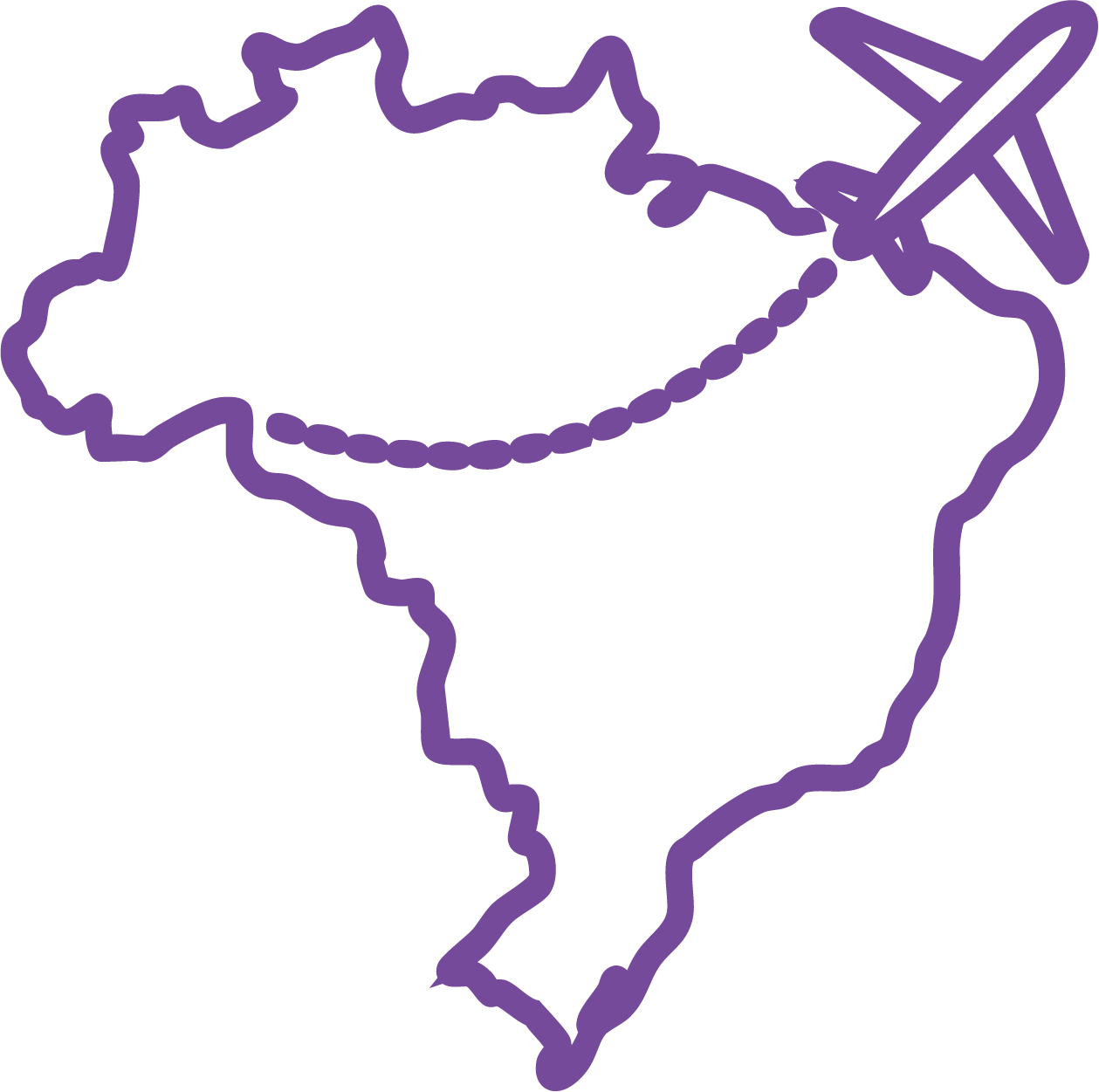 Outline of Brazil with a plane flying over it.