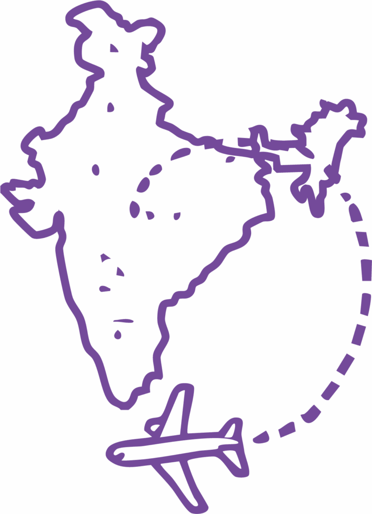 Outline of India with plane flying over.